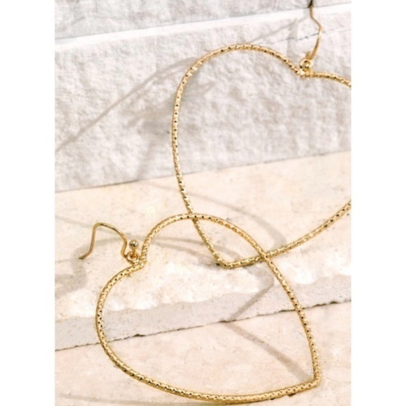 Open Heart Shape Drop Fish Hook Earrings - Picture 2 of 5